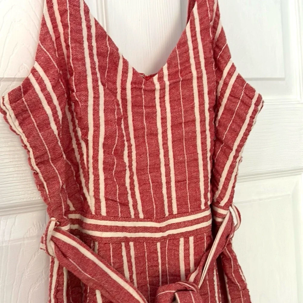 Anthropologie ett:twa Red Stripe Robin Romper Size X-Small XS Cropped Belt EUC - Picture 3 of 8